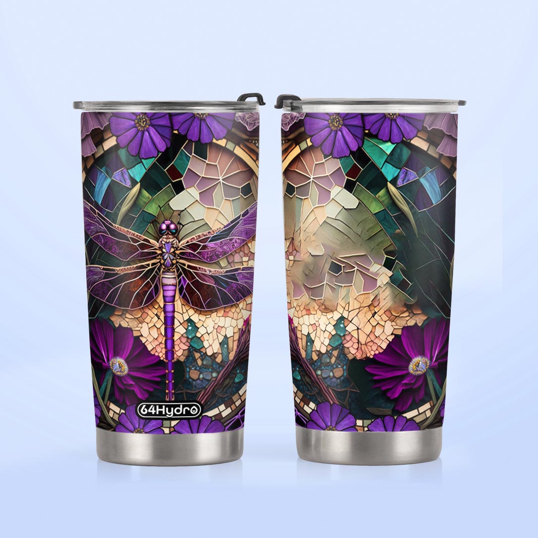 Dragonfly Amethyst Crystal Mosaic HTRZ05095164RY Stainless Steel Tumbler