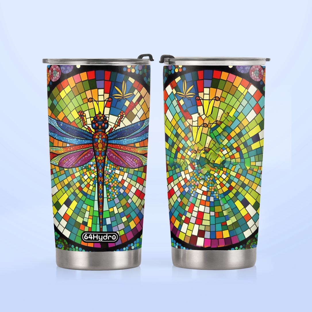 Dragonfly Colorful Crystal Mosaic HTRZ07093952EY Stainless Steel Tumbler