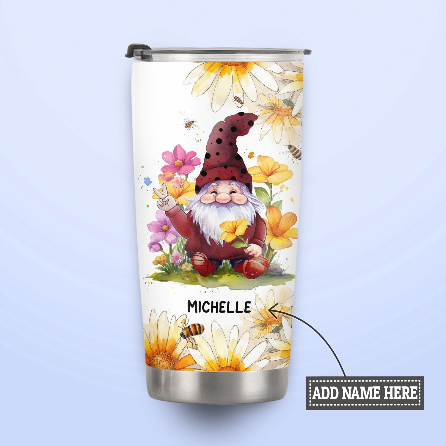 Gnome Daisy Let It Be HHLZ270623142 Stainless Steel Tumbler